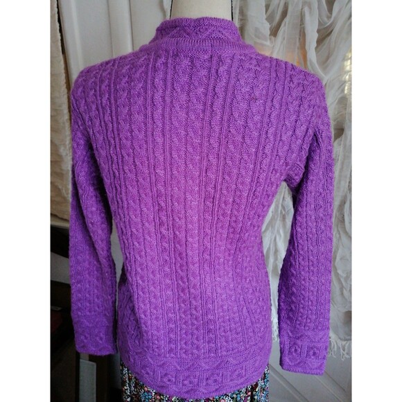 Women Cardigan Sweater Purple Cable Knit Long Sleeve Shimming - Picture 4 of 4